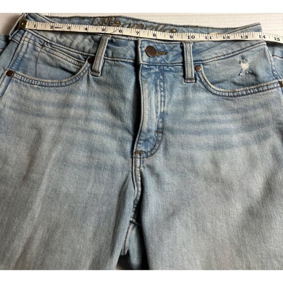 Wrangler High-Rise Flare Denim Jeans Trumpet Leg Distressed Light Wash 27x30 - Picture 12 of 16